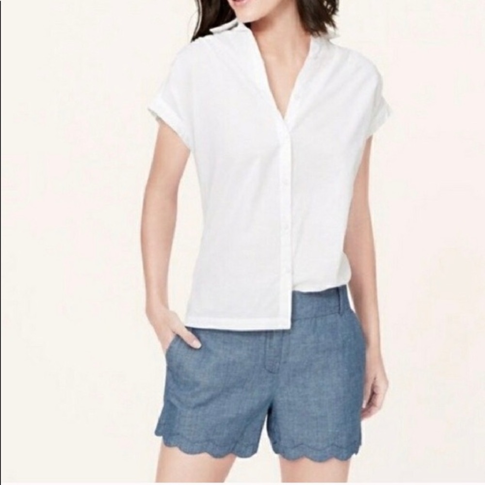 LOFT Linen Chambray Scalloped Riviera Shorts